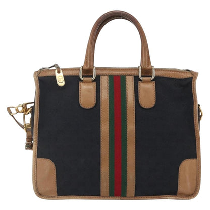 Gucci GUCCI Web Sherry Line GG Canvas Hand Bag 2way Black Gold Authentic gh1528