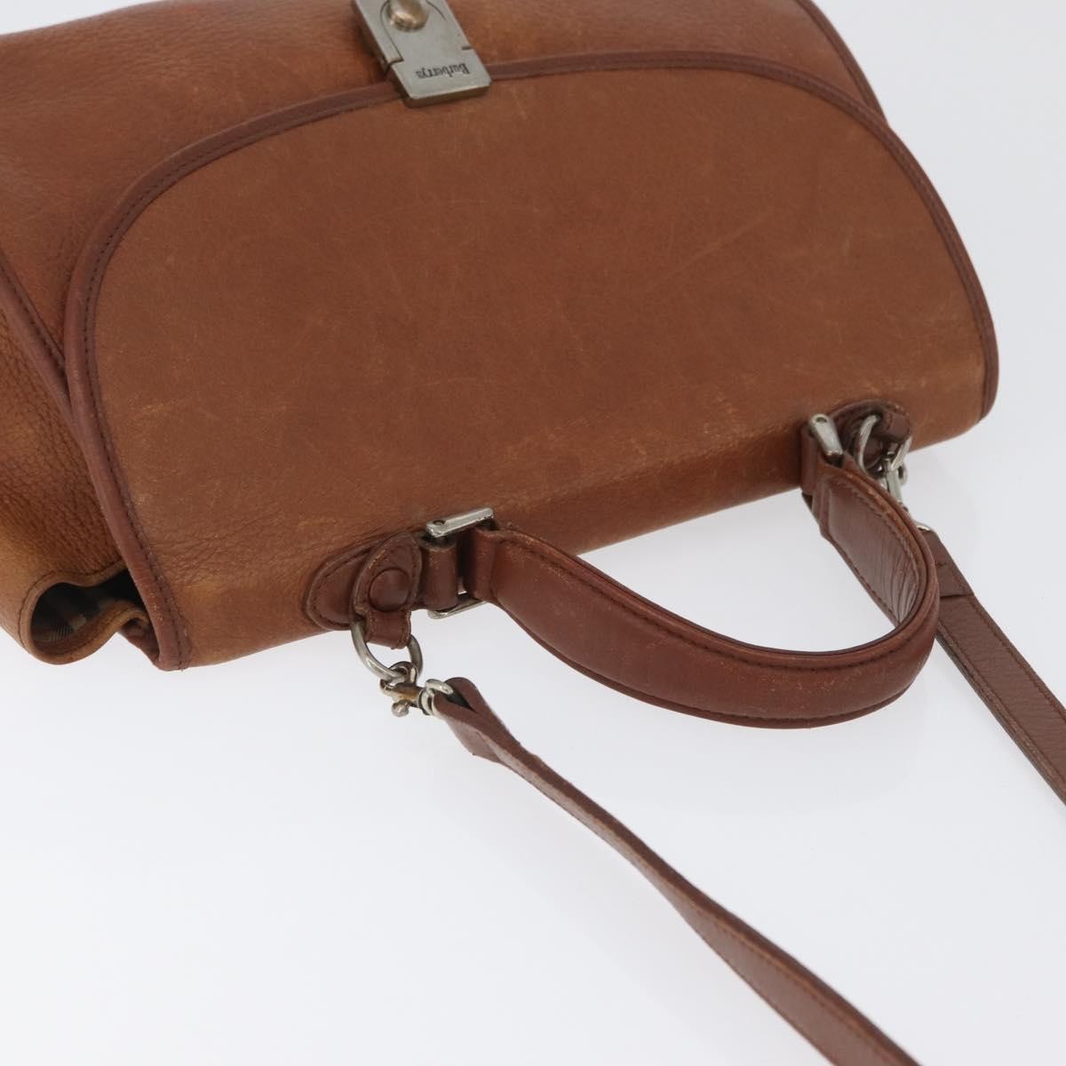 Burberrys Burberrys Nova Check Hand Bag Leather 2way Brown Gold Authentic bs33202