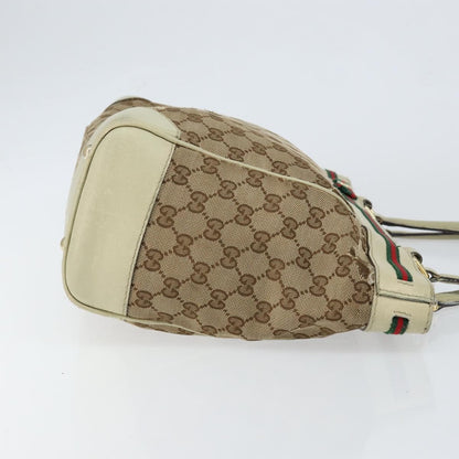 Gucci GUCCI GG Canvas Web Sherry Line Tote Bag Beige Gold 257061 Authentic gh1178