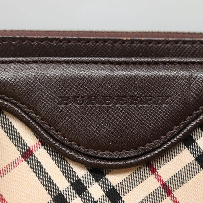Burberry BURBERRY Nova Check Hand Bag Canvas Beige Silver Authentic ep9645