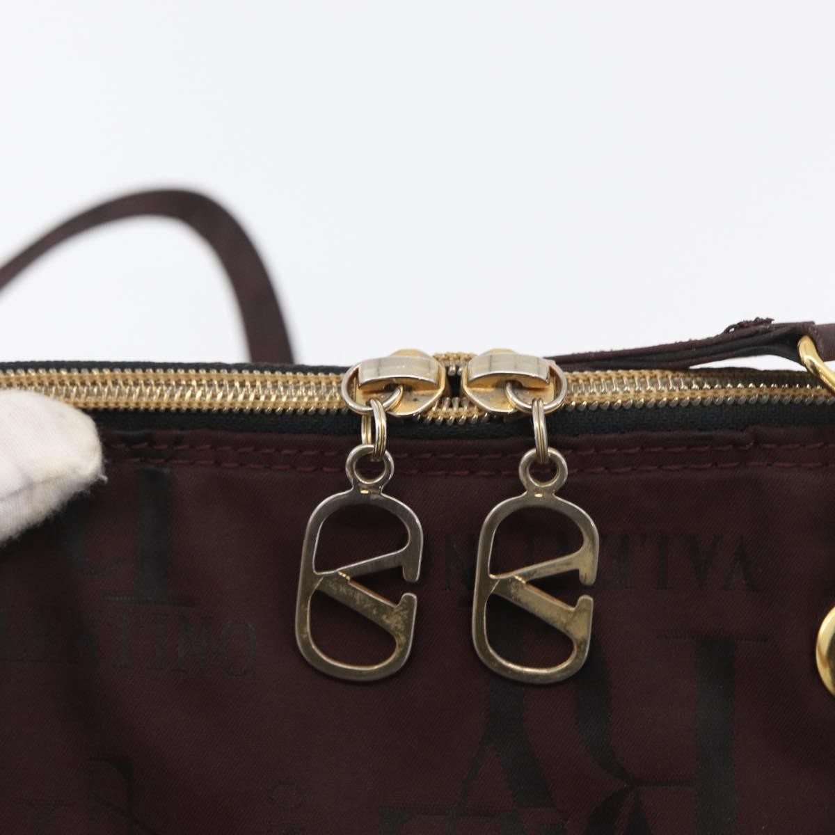 Valentino VALENTINO Chain Hand Bag Nylon 2way Bordeaux Gold Authentic bs34111
