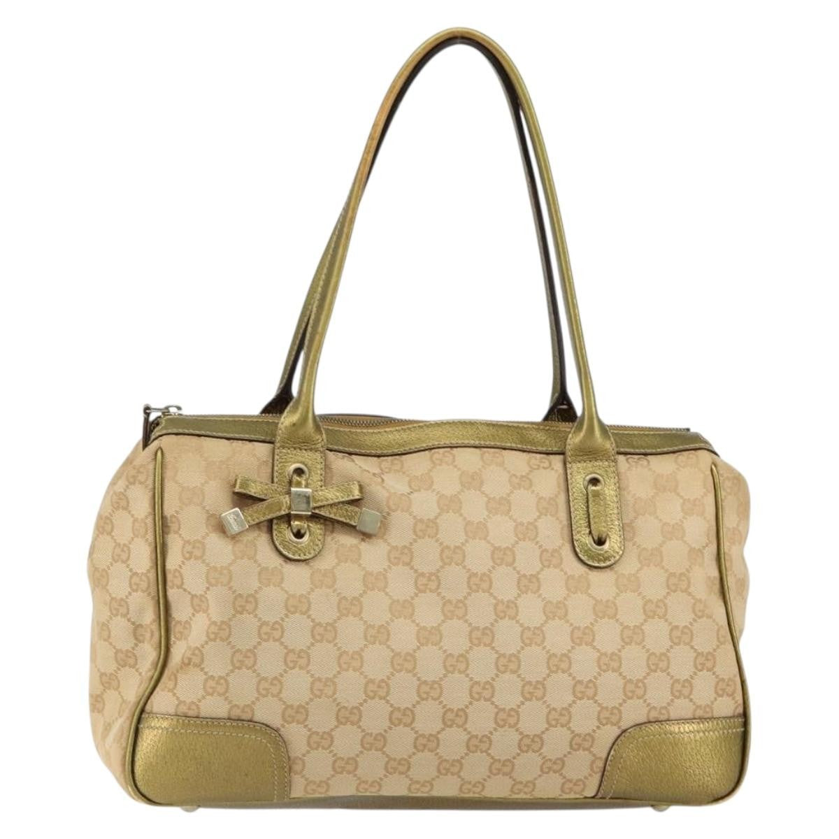 Gucci GUCCI GG Canvas Shoulder Bag Beige Gold 177052 Authentic 121395