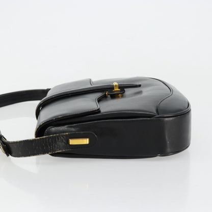 Gucci GUCCI Shoulder Bag Leather Black Gold Authentic 177992