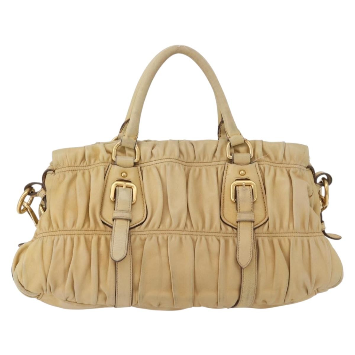 Prada PRADA Hand Bag Leather 2way Ivory Gold Authentic 173213