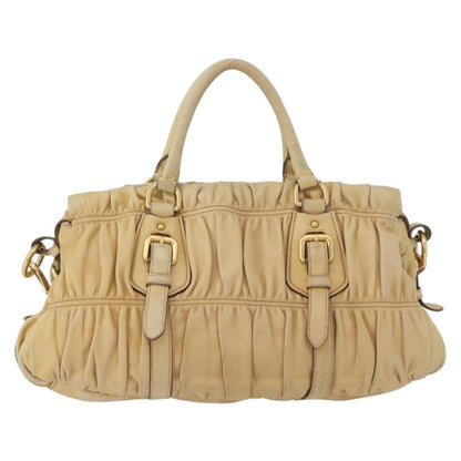 Prada PRADA Hand Bag Leather 2way Ivory Gold Authentic 173213