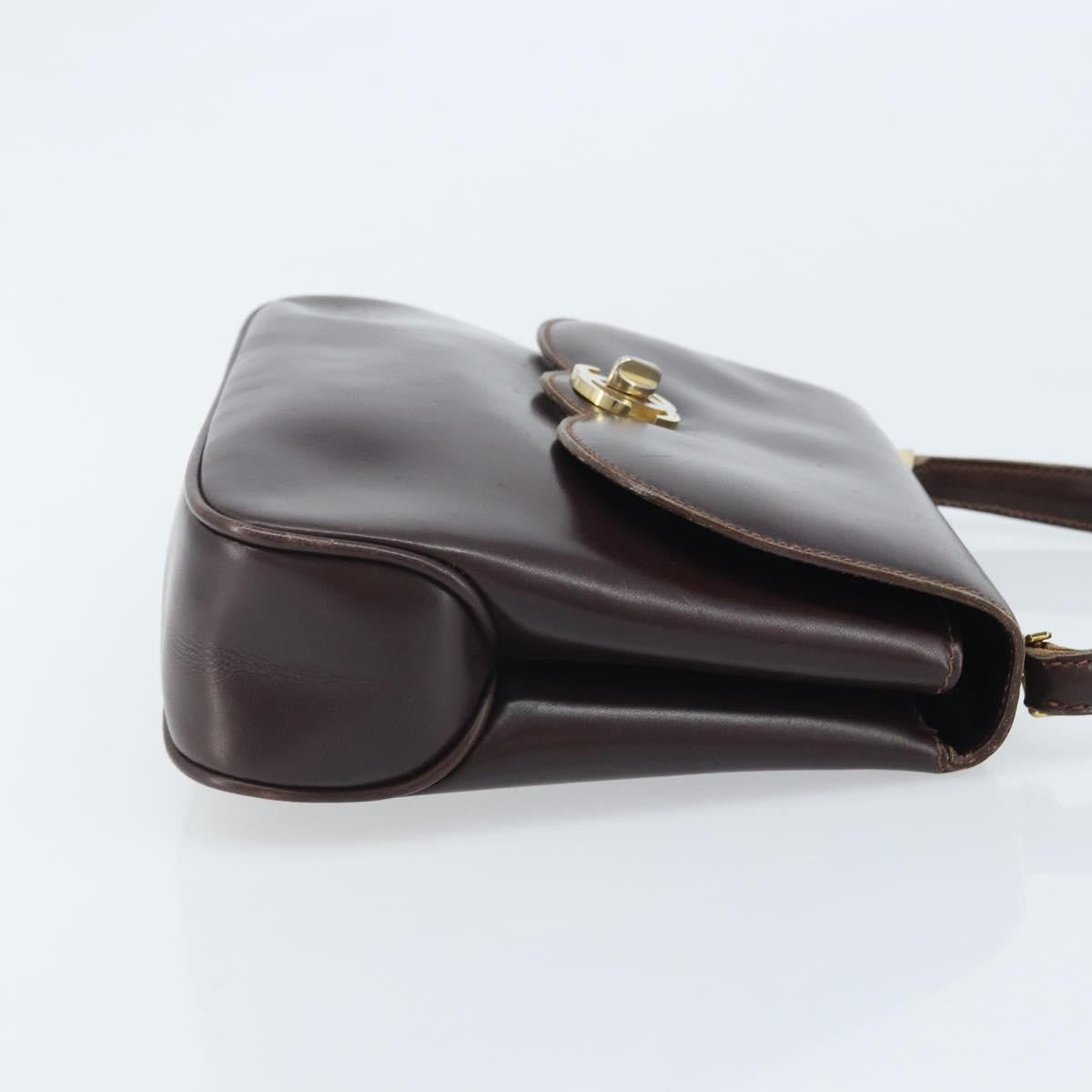 Gucci GUCCI Hand Bag Leather Brown Gold Authentic BAZ167