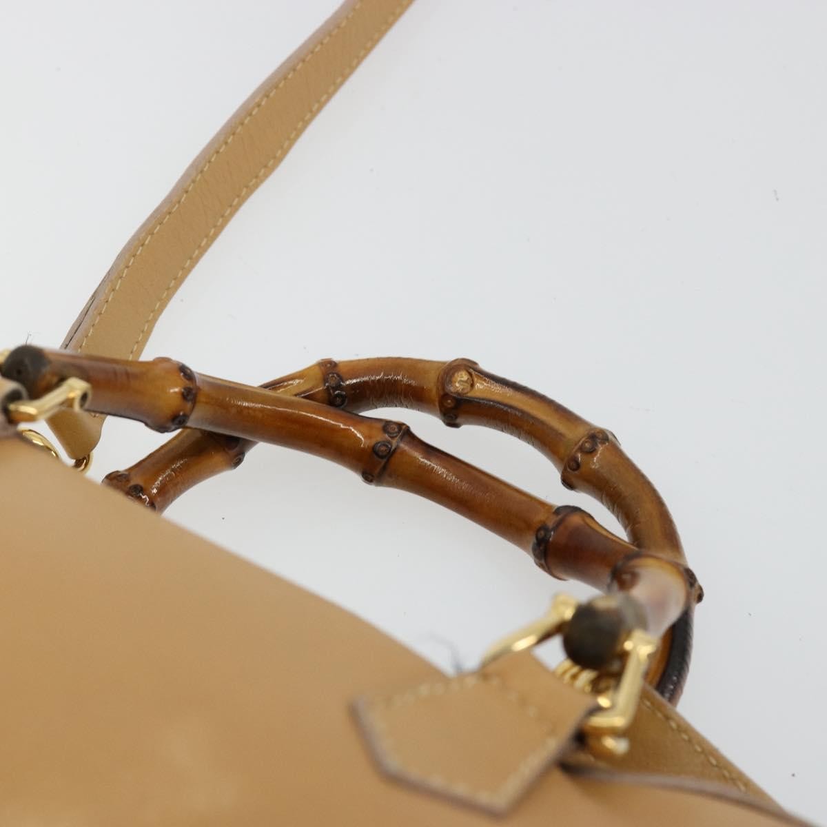 Gucci GUCCI Bamboo Hand Bag Leather 2way Beige Gold Authentic 181116