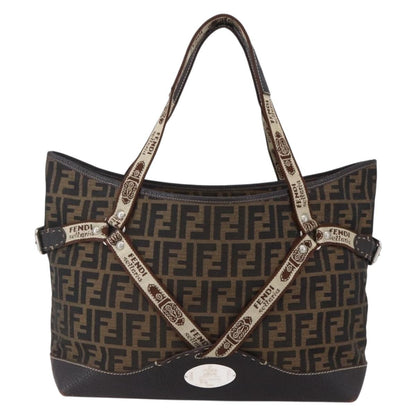 Fendi FENDI Zucca Canvas Celeria Tote Bag Black Brown Silver Authentic am9502