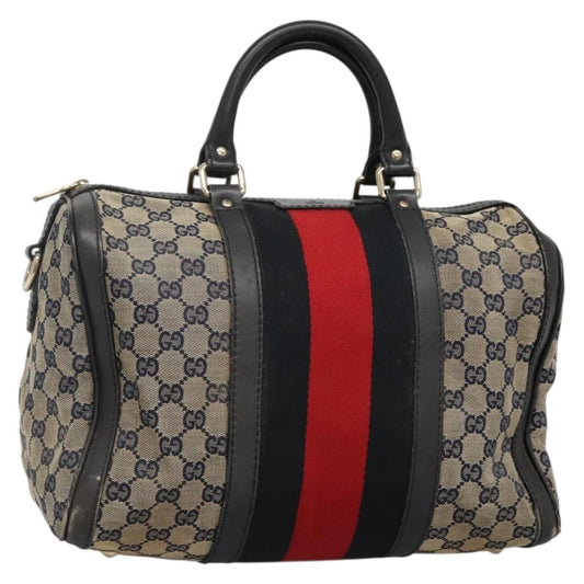 Gucci GUCCI GG Canvas Sherry Line Hand Bag PVC Navy Gold 247205 Authentic 131724