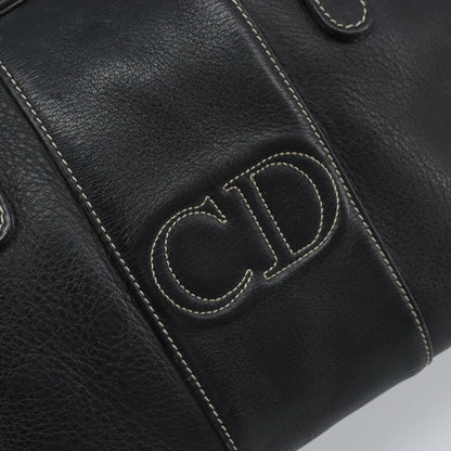 Dior Christian Dior Hand Bag Leather Black Gold Authentic ep13686