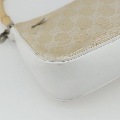 Gucci GUCCI GG Canvas Bamboo Hand Bag Silver Beige 001 3870 Authentic mr2402