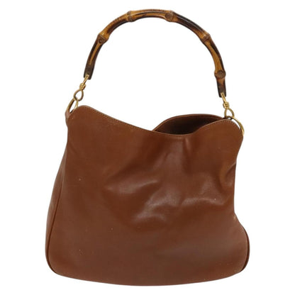 Gucci GUCCI Bamboo Hand Bag Leather 2way Brown Gold 001 3444 1638 Authentic th5971