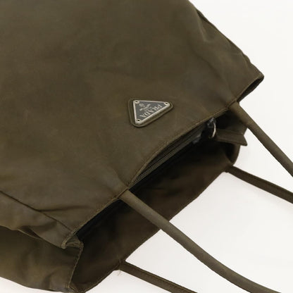 Prada PRADA Hand Bag Nylon Khaki Silver Authentic 175337