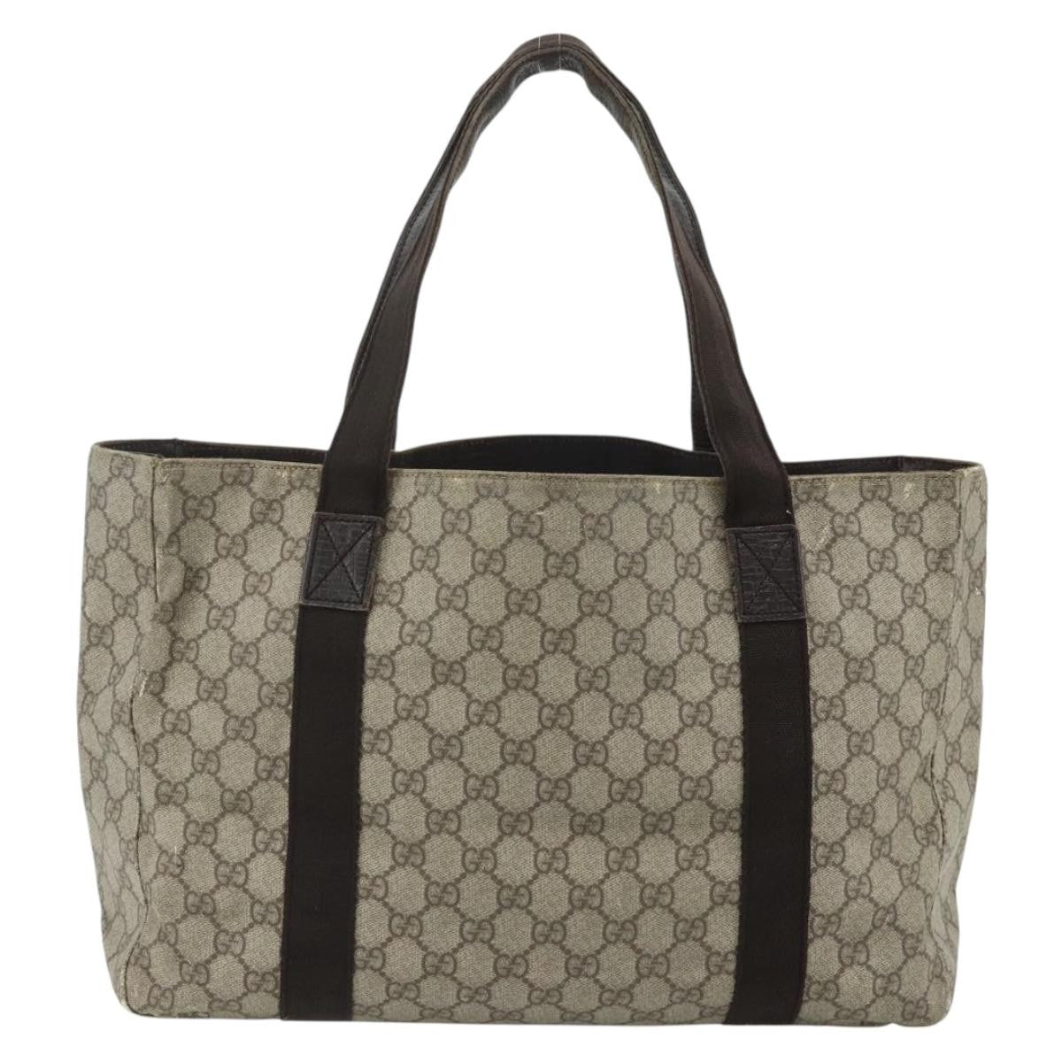 Gucci GUCCI GG Supreme Tote Bag PVC Beige Silver 141624 Authentic 178059