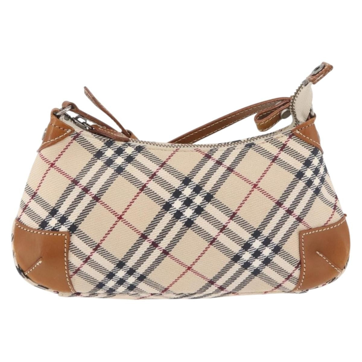 Burberry BURBERRY Nova Check Blue Label Shoulder Bag Canvas Beige Silver Authentic 179380A