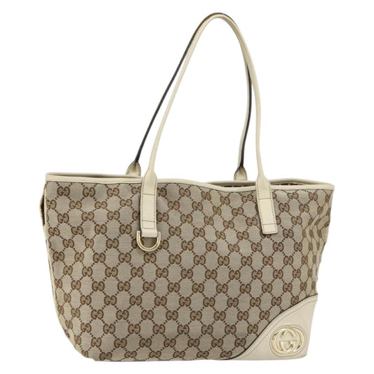 Gucci GUCCI GG Canvas Newbrit Tote Bag Beige Gold 169946 Authentic gh1314