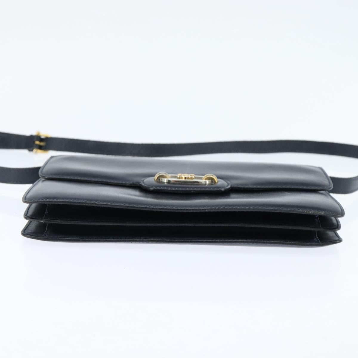 Celine CELINE Shoulder Bag Leather Navy Gold Authentic 149191