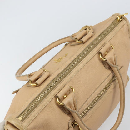 Prada PRADA Hand Bag Leather 2way Beige Gold Authentic ka1190