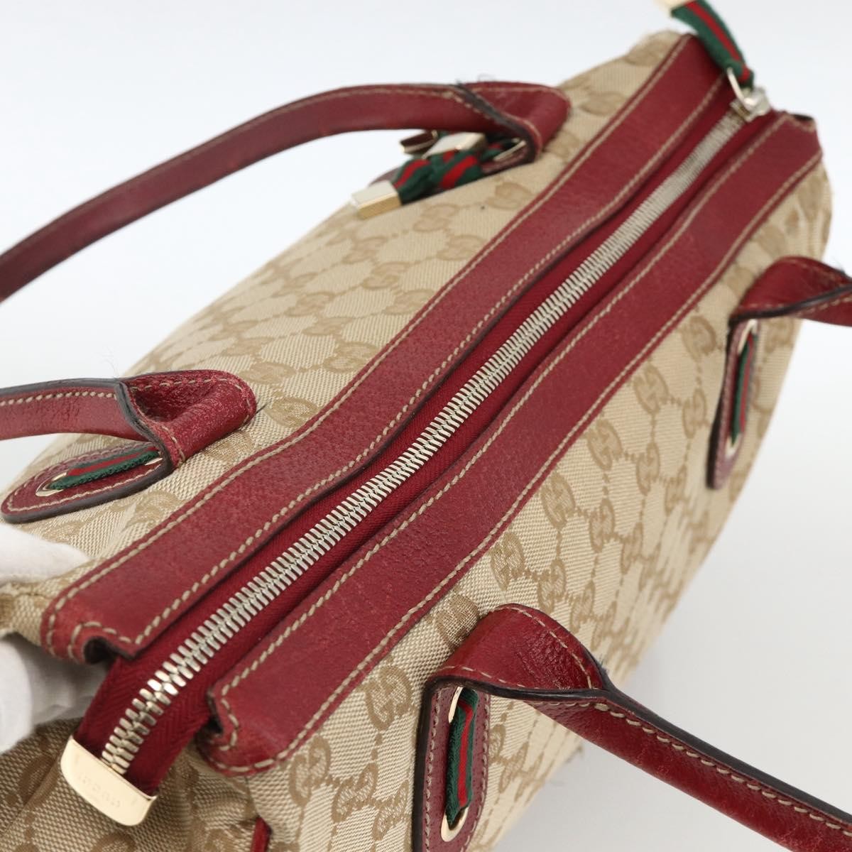 Gucci GUCCI GG Canvas Web Sherry Line Pretty Tote Bag Beige Gold 177052 Authentic fm5307