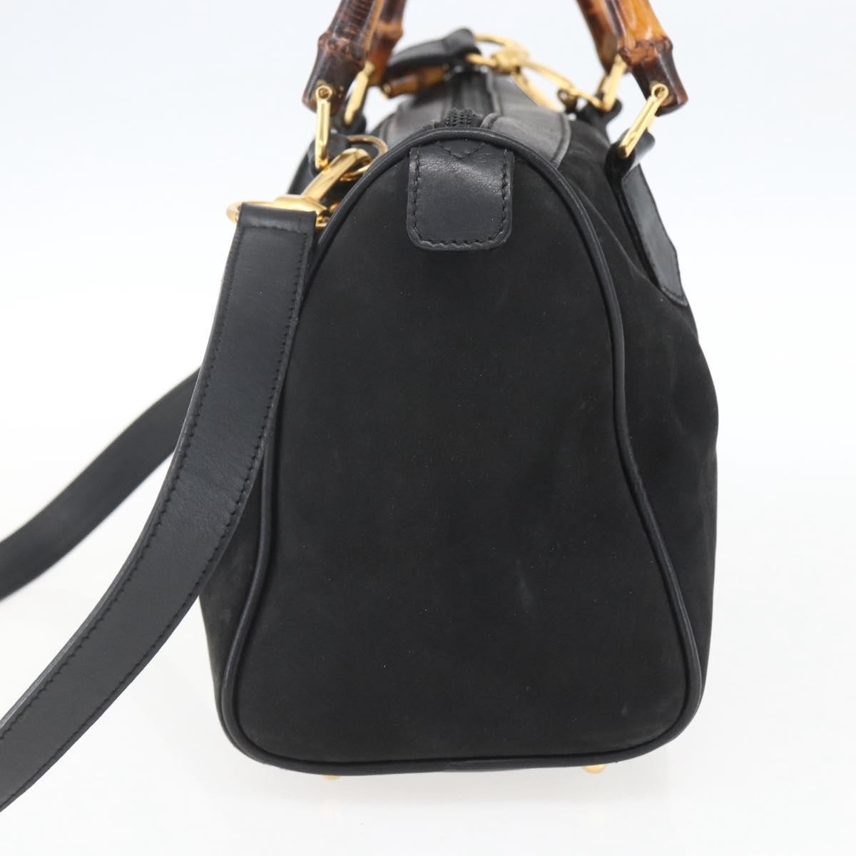 Gucci GUCCI Bamboo Hand Bag Suede 2way Black Gold 000 3444 0294 Authentic 161026