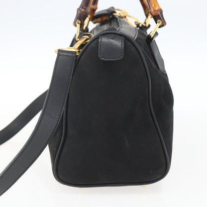 Gucci GUCCI Bamboo Hand Bag Suede 2way Black Gold 000 3444 0294 Authentic 161026