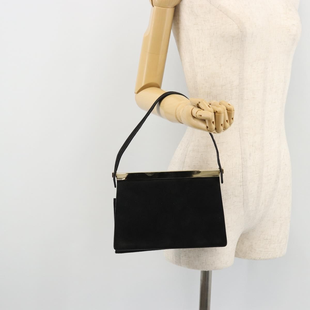 Gucci GUCCI Hand Bag Suede Black Gold 001 2058 1928 0 Authentic yk20276