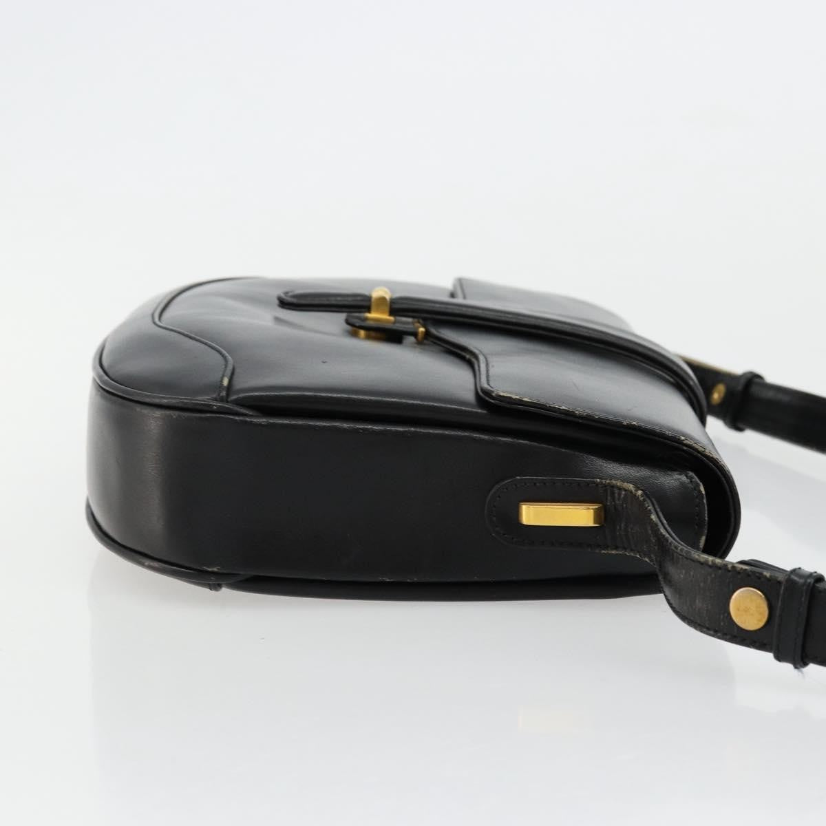 Gucci GUCCI Shoulder Bag Leather Black Gold Authentic 177992
