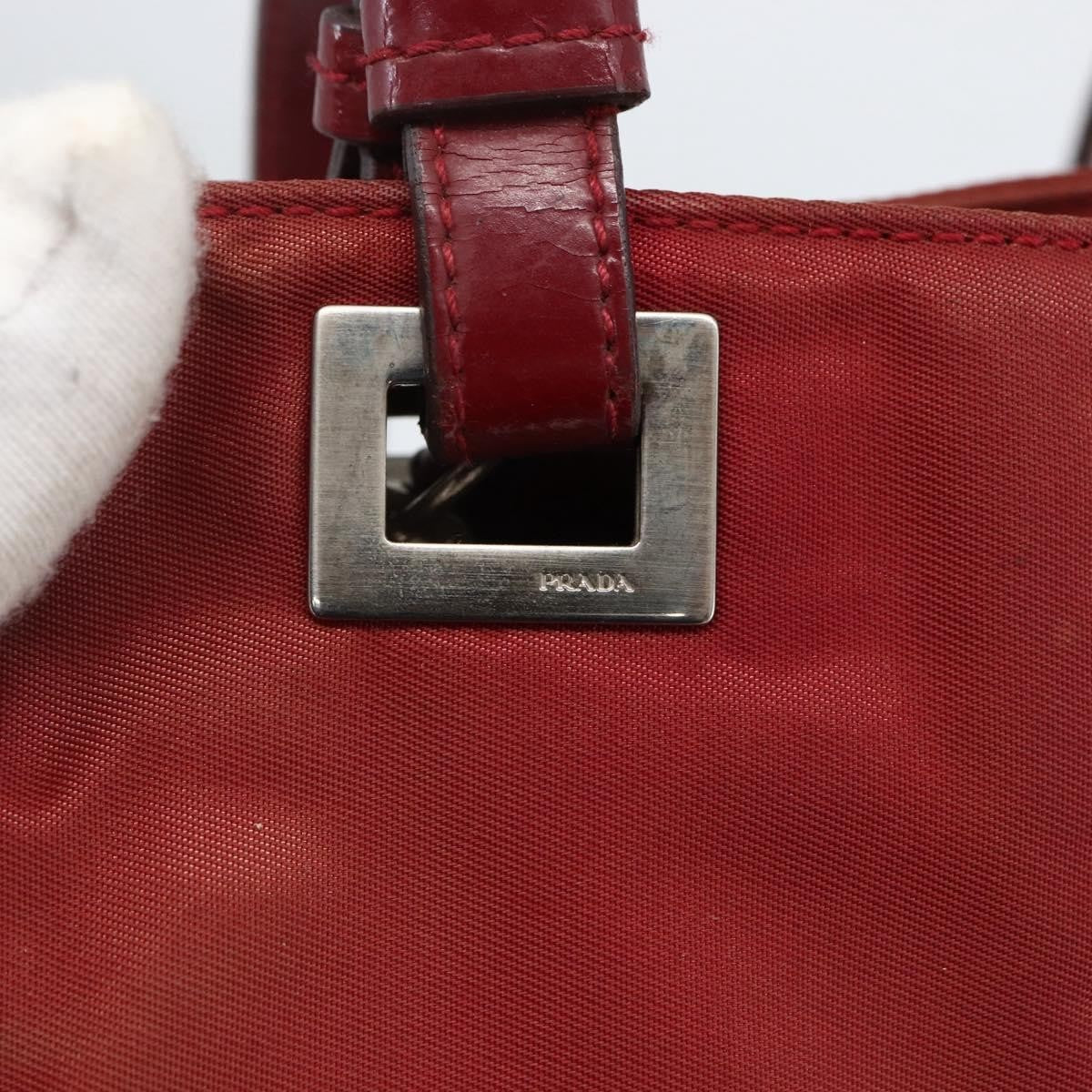 Prada PRADA Hand Bag Nylon Red Silver Authentic 170383