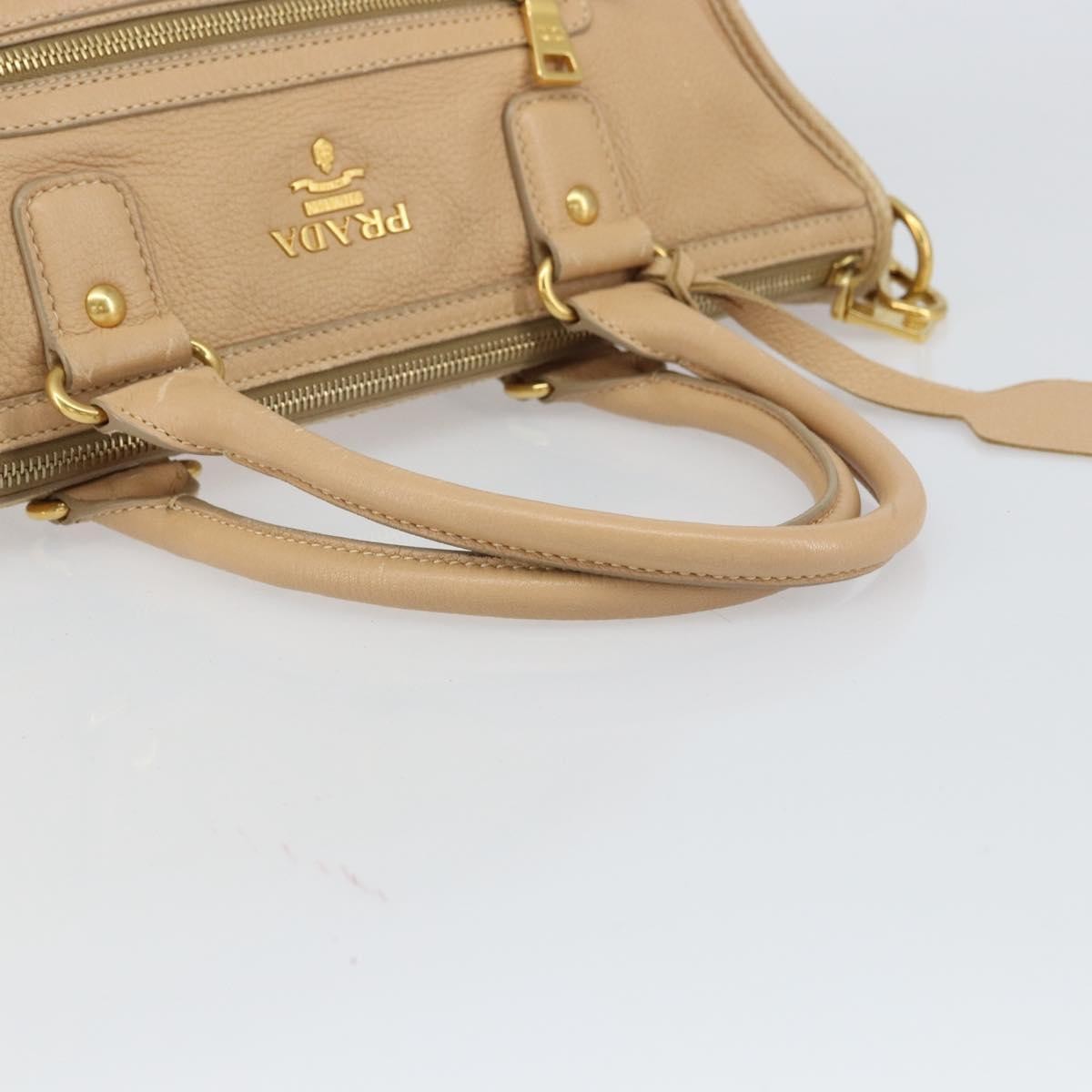 Prada PRADA Hand Bag Leather 2way Beige Gold Authentic ka1190