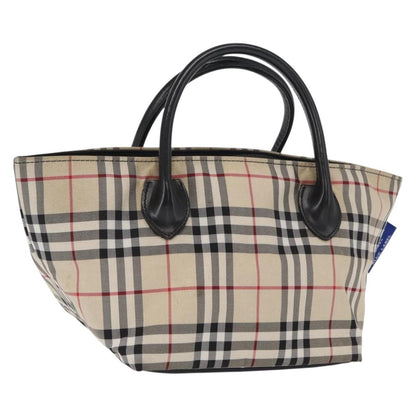 Burberry BURBERRY Nova Check Blue Label Hand Bag Nylon Beige Silver Authentic 169408
