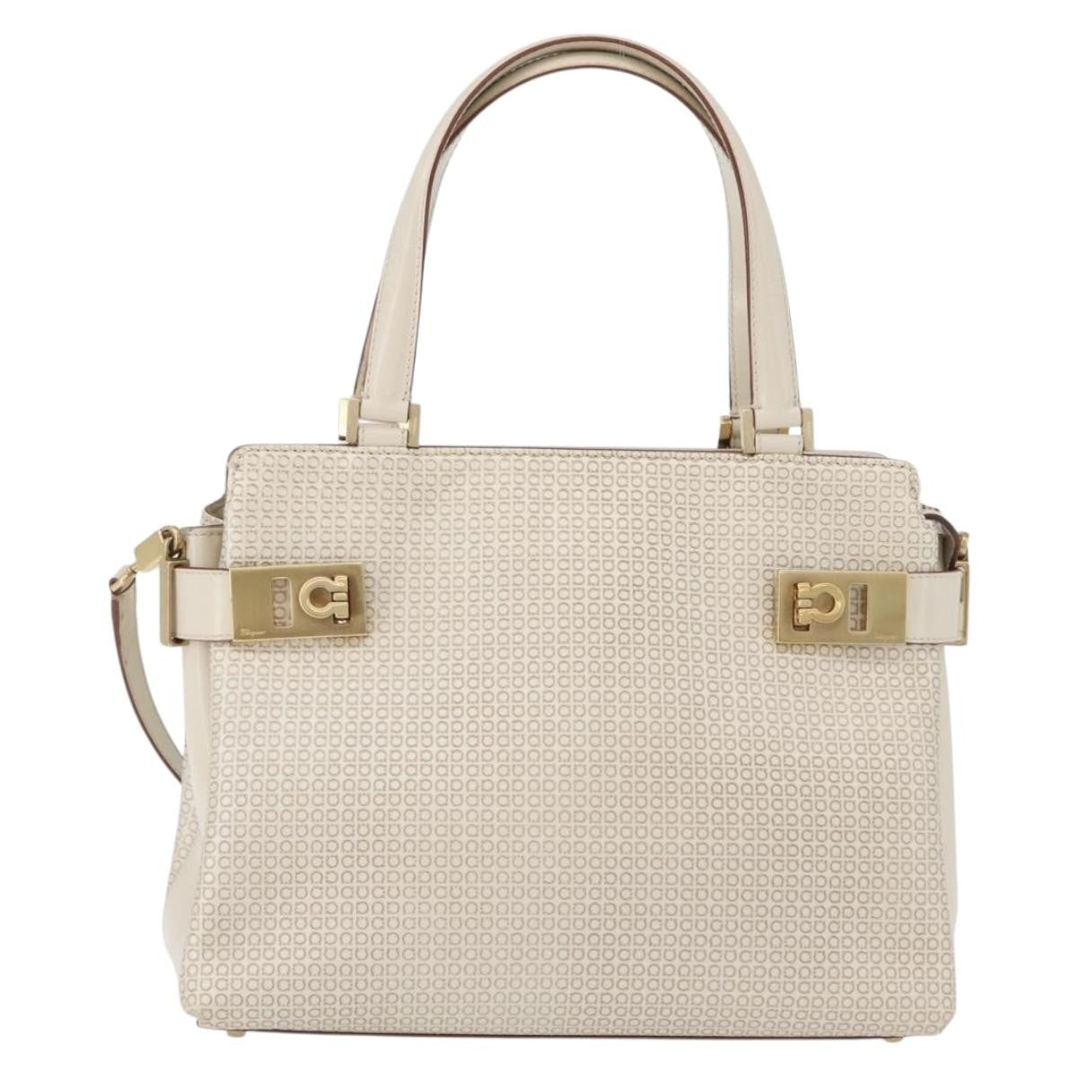 Salvatore Ferragamo Salvatore Ferragamo Gancini Hand Bag Leather 2way Ivory Gold Authentic 172181