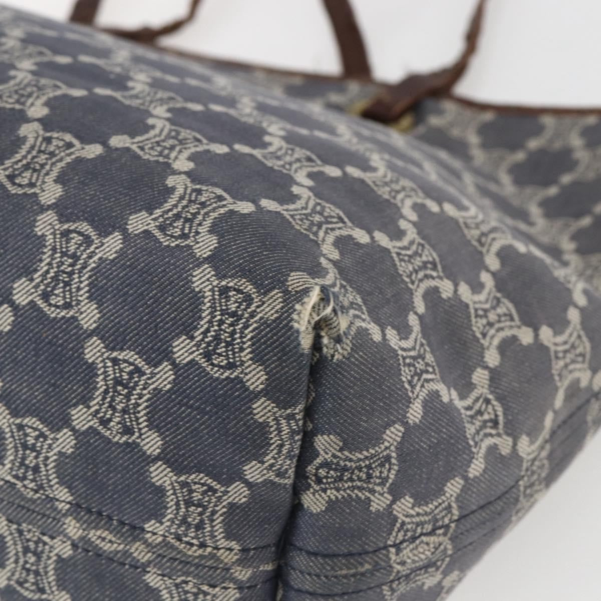 Celine CELINE Paris Macadam Canvas Tote Bag Blue Gold Authentic 157143