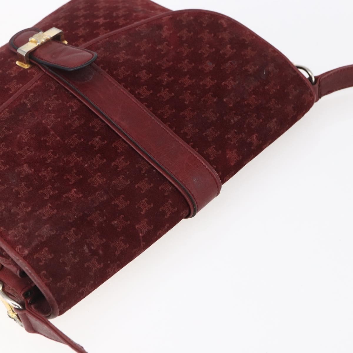 Celine CELINE Macadam Canvas Shoulder Bag Suede Bordeaux Gold Authentic BA7684