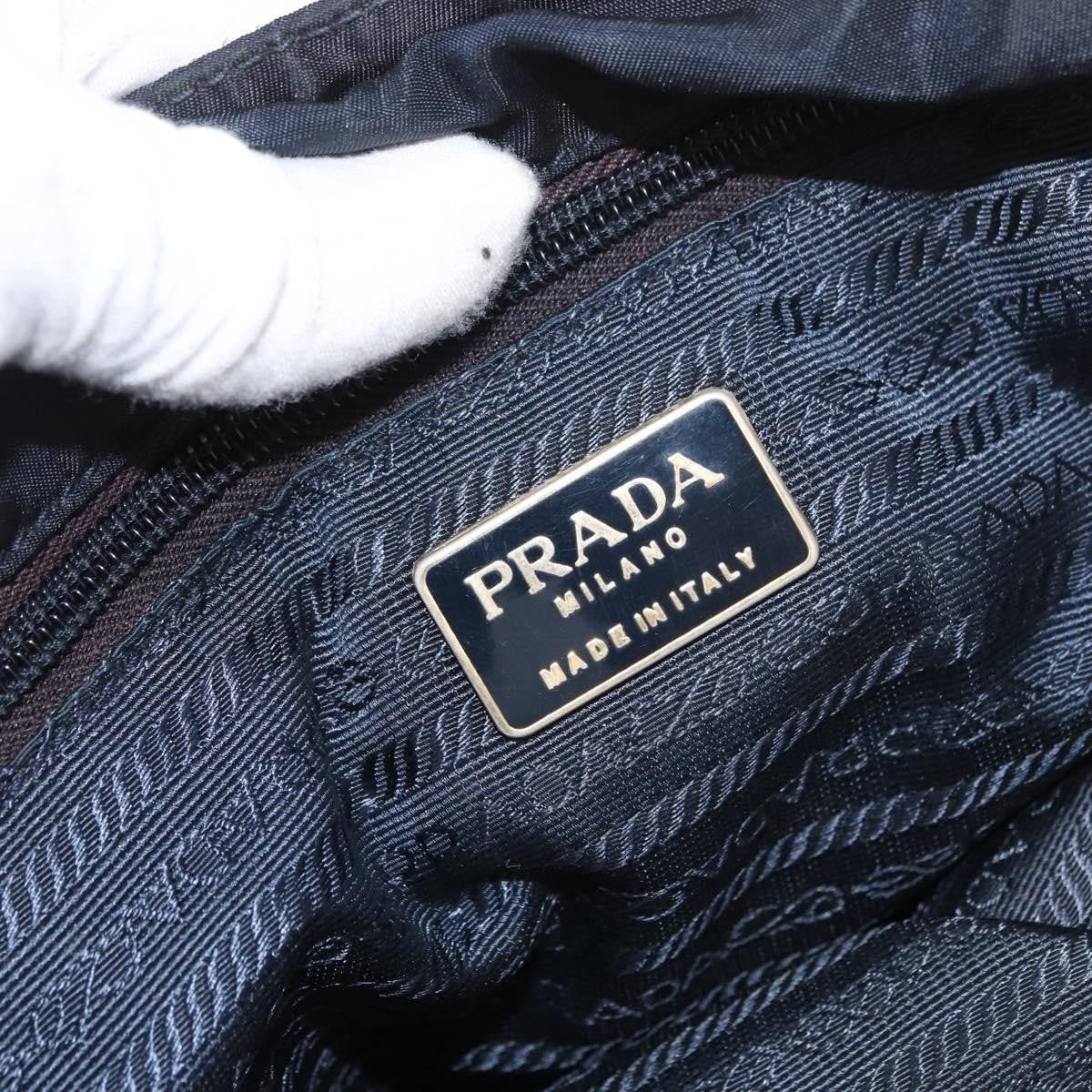 Prada PRADA Metal Handle Hand Bag Nylon Navy Gold Authentic 178739