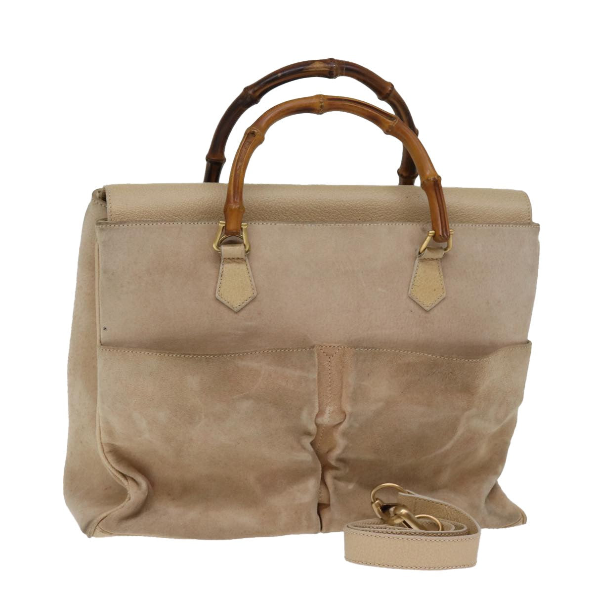 Gucci GUCCI Bamboo Tote Bag Suede 2way Beige 002 2855 0322 0 Authentic 77226