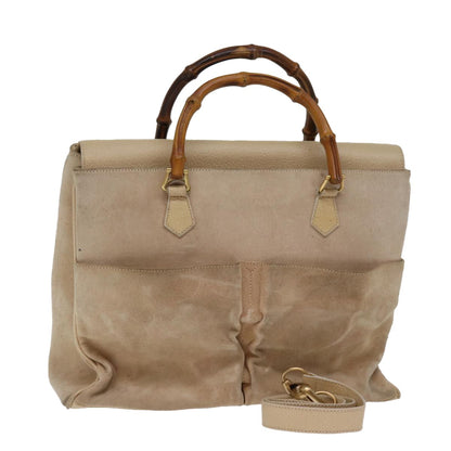 Gucci GUCCI Bamboo Tote Bag Suede 2way Beige 002 2855 0322 0 Authentic 77226