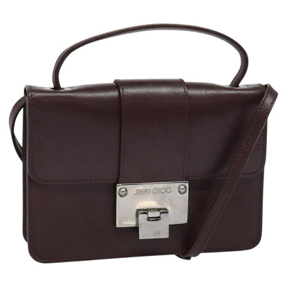 Jimmy Choo Jimmy Choo Hand Bag Leather Bordeaux Silver Authentic BA5034
