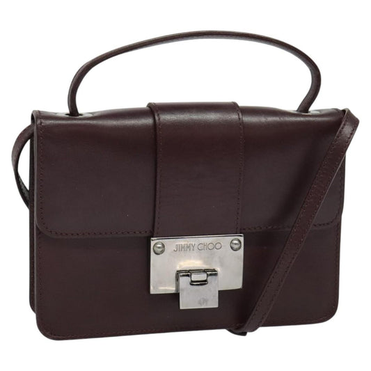 Jimmy Choo Jimmy Choo Hand Bag Leather Bordeaux Silver Authentic BA5034