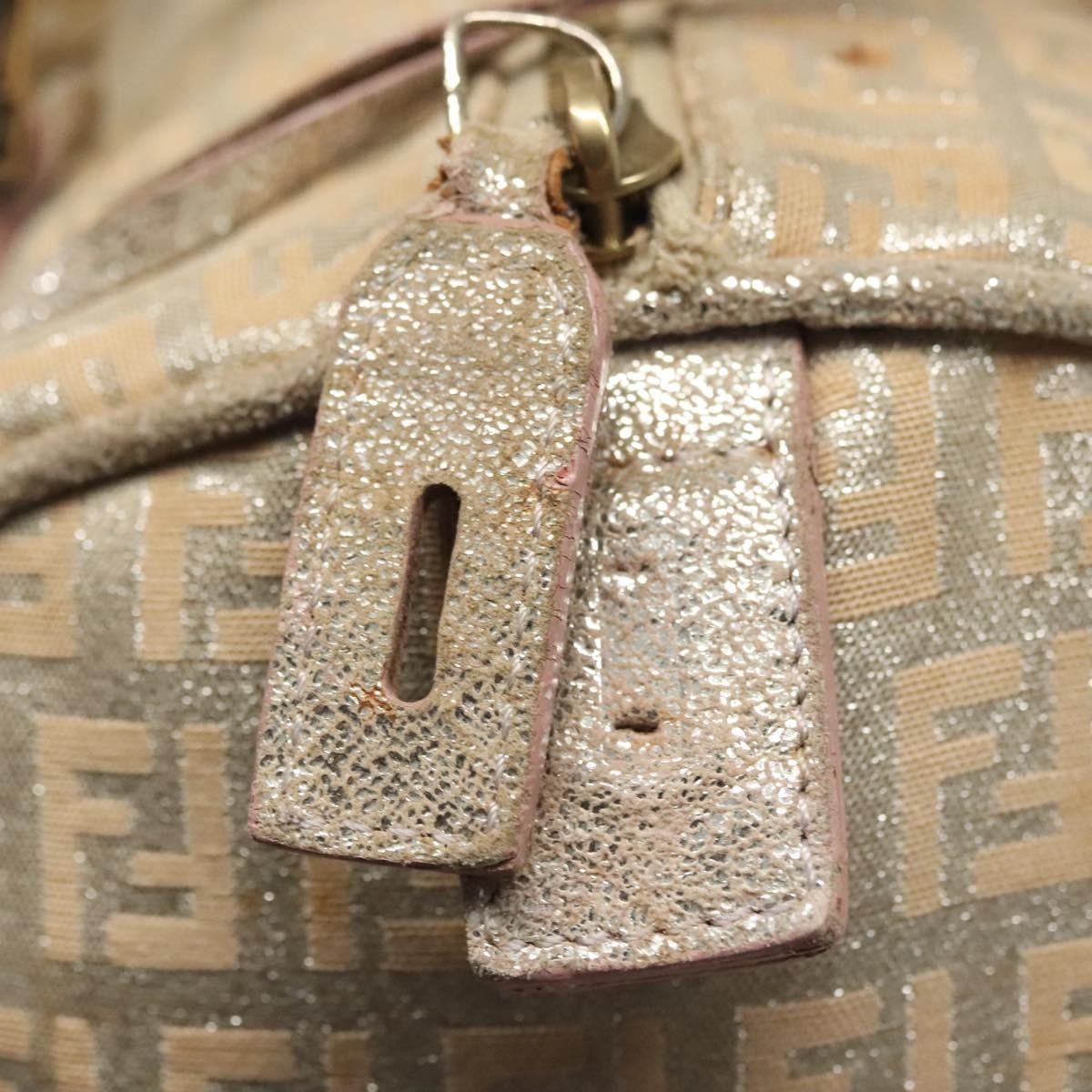 Fendi FENDI Zucchino Canvas Hand Bag Silver Gold Authentic 139411