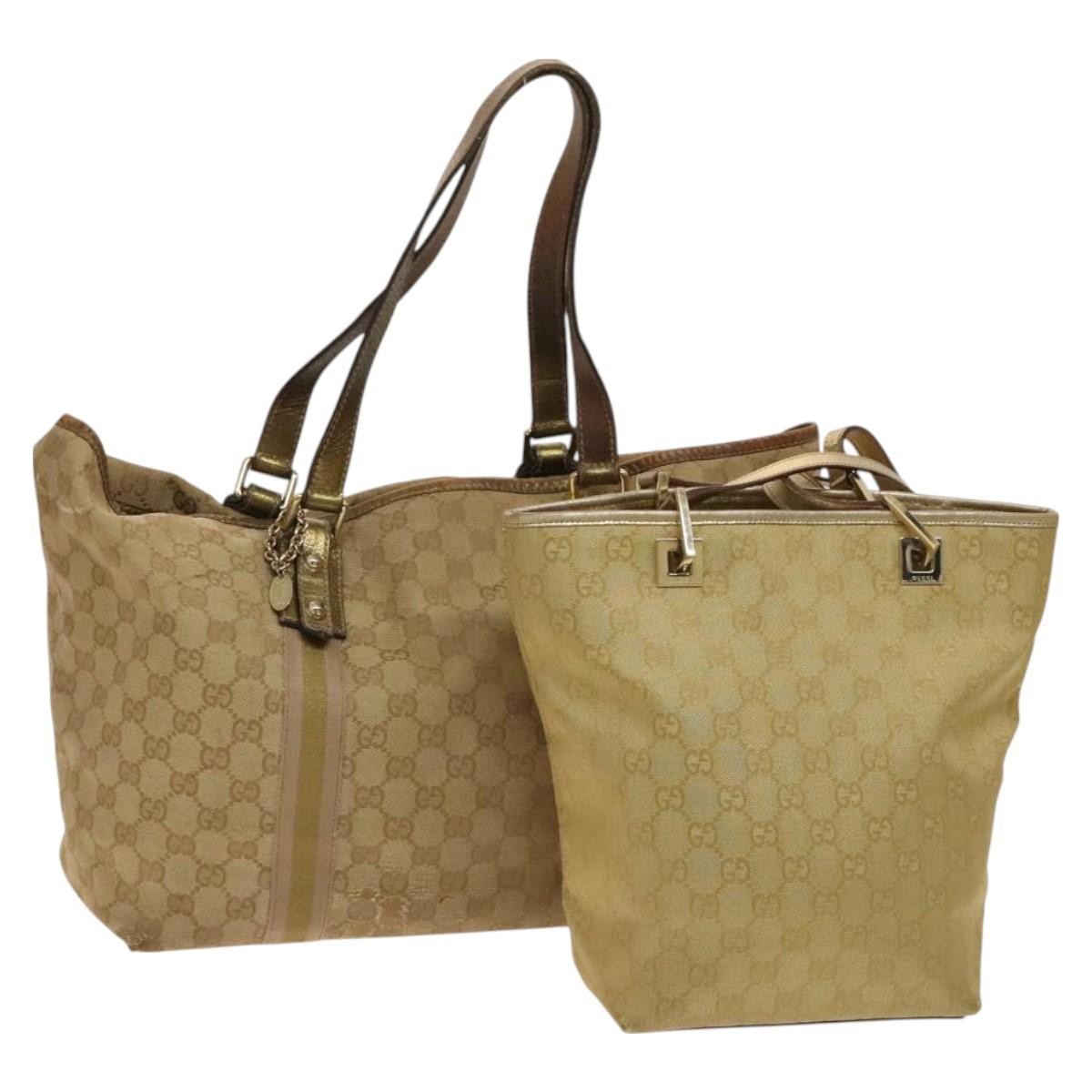 Gucci GUCCI GG Canvas Shoulder Bag 2 Set Beige Gold Authentic ti3169