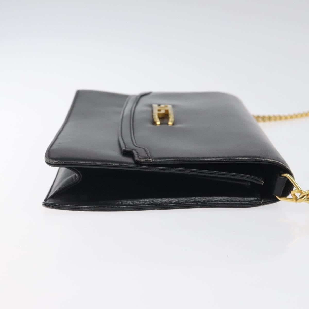 Gucci GUCCI Chain Shoulder Bag Leather Black Gold Authentic 121927