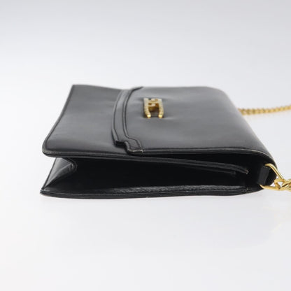 Gucci GUCCI Chain Shoulder Bag Leather Black Gold Authentic 121927