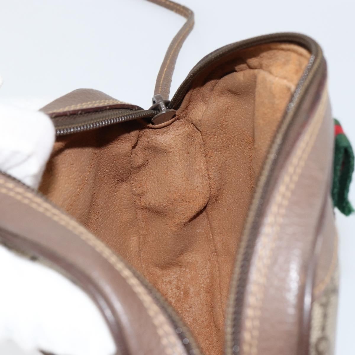 Gucci GUCCI GG Supreme Web Sherry Line Bag PVC Beige Gold 007 58 6112 4023 Authentic 150125