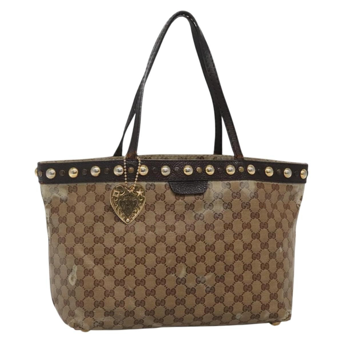 Gucci GUCCI GG Crystal Tote Bag Coated Canvas Beige Gold 207291 Authentic 139548