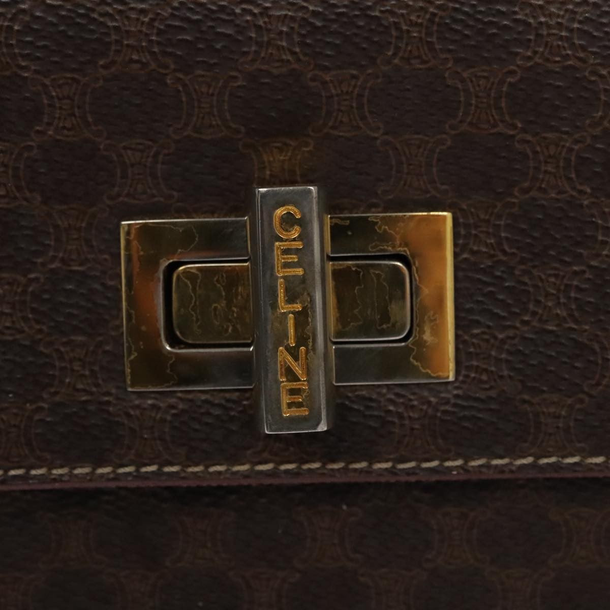 Celine CELINE Macadam Canvas Hand Bag PVC Leather 2way Brown Authentic 111670