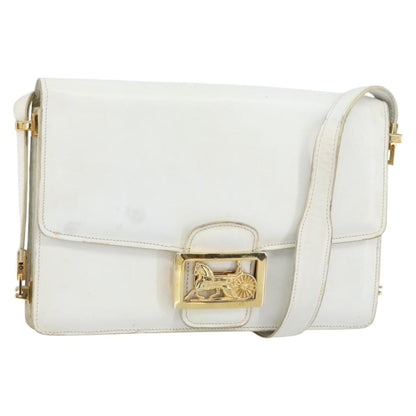 Celine CELINE Shoulder Bag Leather White Gold Authentic 156322