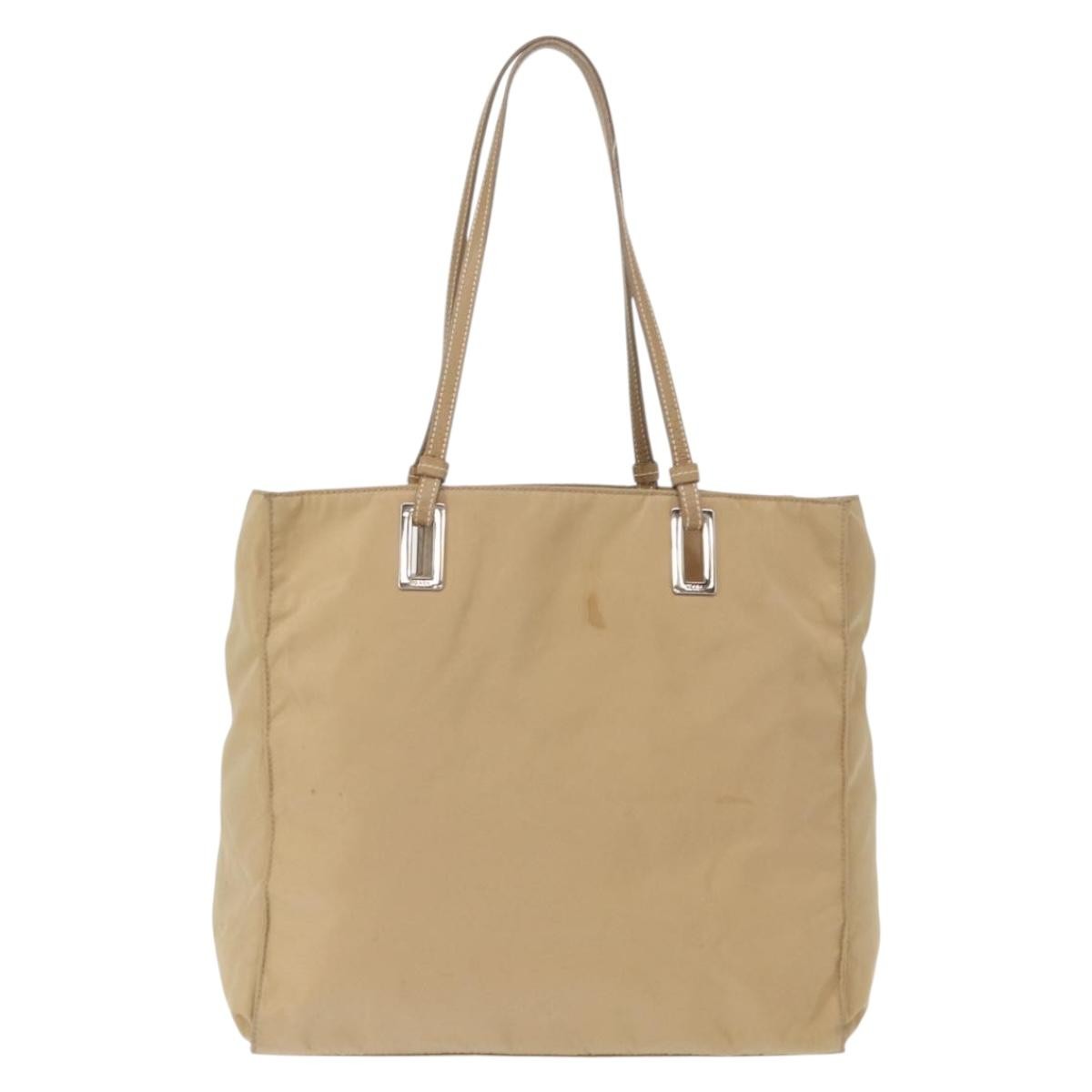Prada PRADA Tote Bag Nylon Leather Beige Silver Authentic 156731