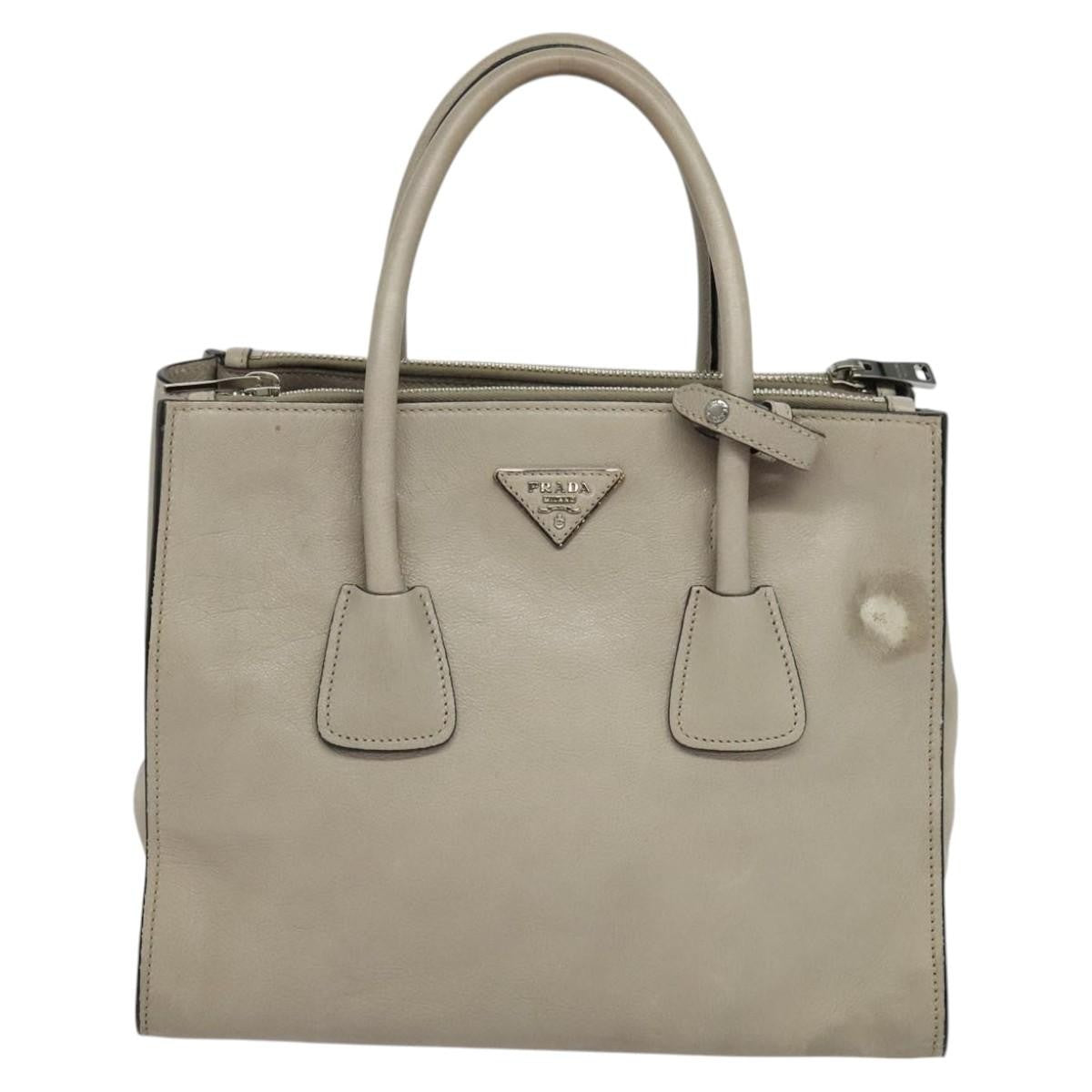 Prada PRADA Hand Bag Leather 2way Beige Silver Authentic am7940