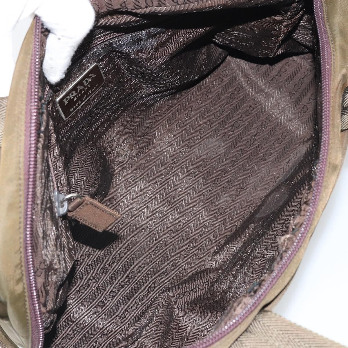 Prada PRADA Hand Bag Nylon Khaki Silver Authentic BA10374