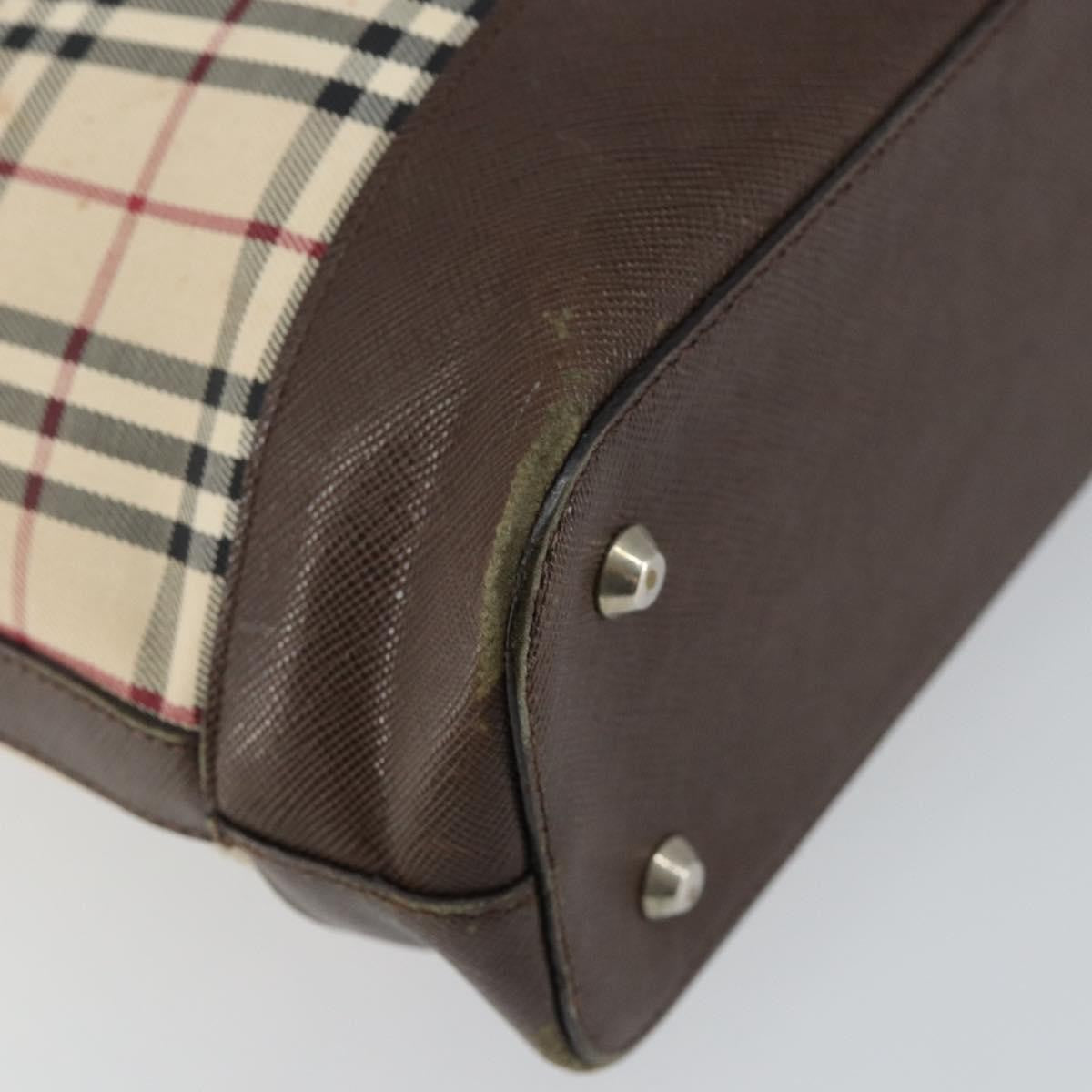 Burberry BURBERRY Nova Check Tote Bag Canvas Leather Beige Silver Authentic 144429